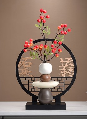 时来运转平衡石头新中式摆件客厅隔断电视柜入门玄关博古架装饰品