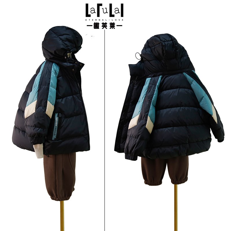 啦芙莱亲子装羽绒服2024冬季新款男女儿童中长款拼色阔版外套3838