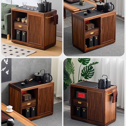 侧边茶水柜烧水壶一体家用实木茶台办公室商用移动茶桌边柜置物架