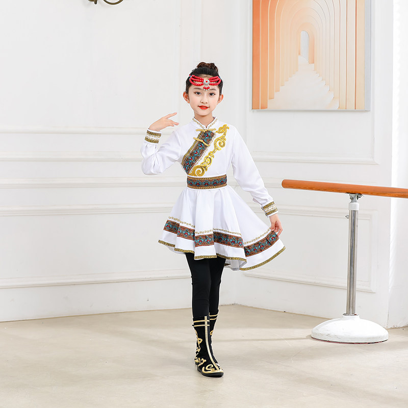 新款儿童蒙古舞蹈演出服少数民族六一表演服草原筷子舞蒙古袍女童