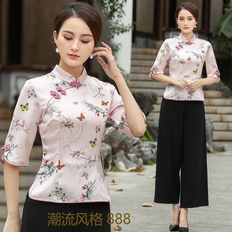 春夏唐装上衣改良旗袍两件套汉元素中国风女装气质上档次修身显瘦