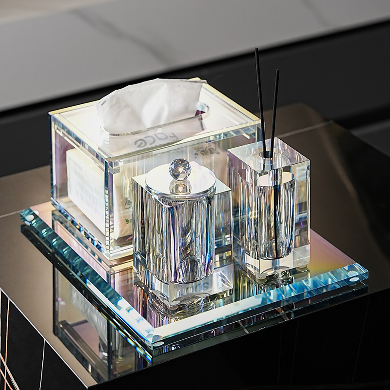 高端浴室用品套件酒店餐厅洗手间香薰瓶擦手纸巾盒样板房水晶摆件