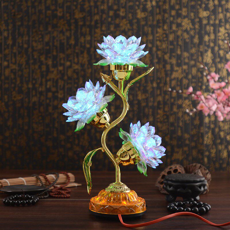 led七彩三品水晶琉璃莲花灯佛供灯佛前长明仙堂寺庙观音供奉佛台