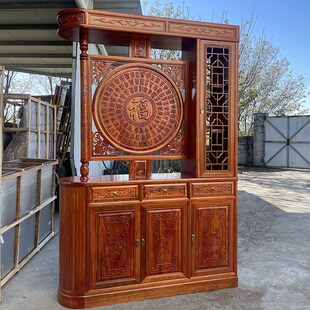 新中式实木玄关入户鞋柜金花梨木客厅屏风进门隔断间厅柜双面酒柜