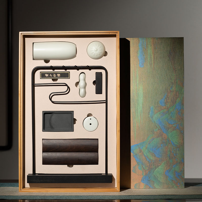 善琏湖笔 江山如画 文房四宝套装毛笔架墨条笔搁砚台书法专用书法