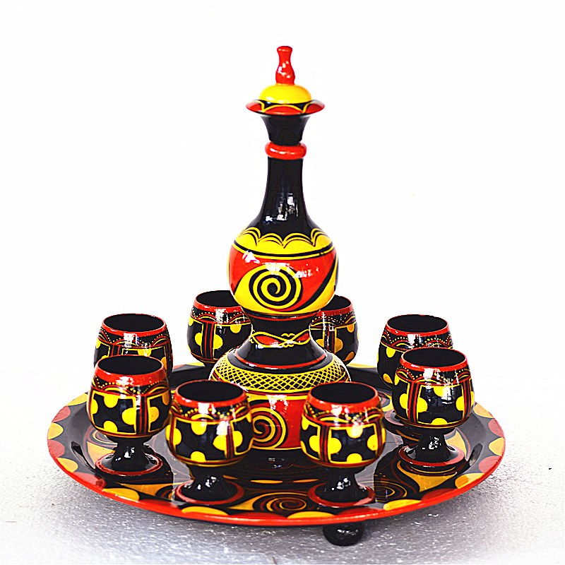 四川凉山少数民族特色彩绘工艺品彝族实木手绘漆器中型葫芦酒具