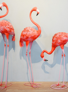 大型铁艺火烈鸟模型摆件服装店橱窗商场开业美陈婚庆装饰落地摆件