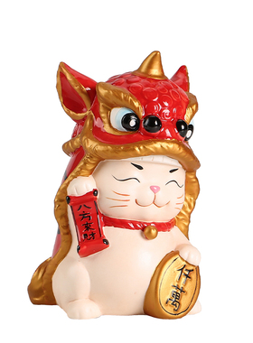 中式陶瓷舞狮招财猫可爱八方来财乔迁镇宅家居客厅电视柜酒柜摆件