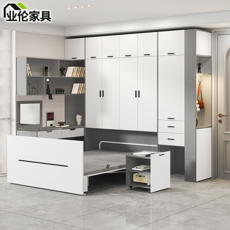 隐形床衣柜一体折叠床可收缩家用多功能转角书桌衣柜带妆台3CH28
