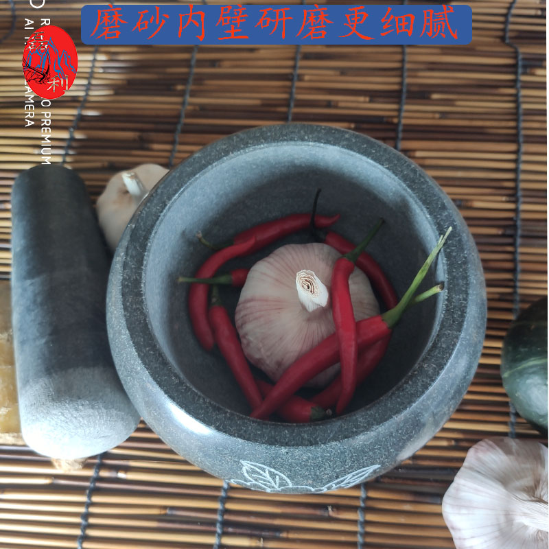 迷你搅拌机复古大理石花岗岩家用厨房香料研磨捣碎石臼手动蒜泥器