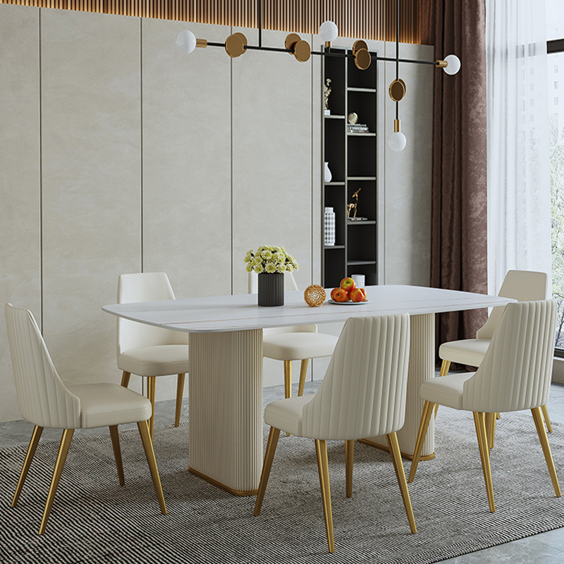 意式轻奢开放式厨房岛台餐桌岩板长方形饭桌小户型餐桌椅组合家用