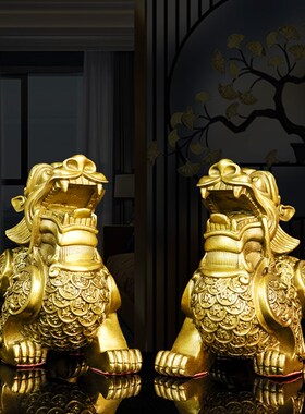 纯铜貔貅摆件霸王金钱貔貅一对身披铜钱家饰品居公司店铺开业礼品