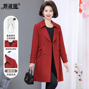洋气2024新款 大码 中老年女士红色喜庆漂亮外套 风衣时尚 妈妈春秋装