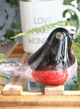 博山琉璃小鸟摆件喜鹊玻璃手工艺品书桌镇纸生日礼物创意装饰造景