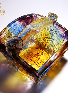 琉璃工艺品摆件日进斗金聚宝盆客厅办公室水晶装饰品店铺开业礼物