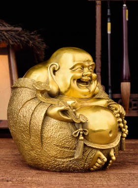 纯铜弥勒佛摆件一团和气佛像家居办公室招财装饰工艺品大小号