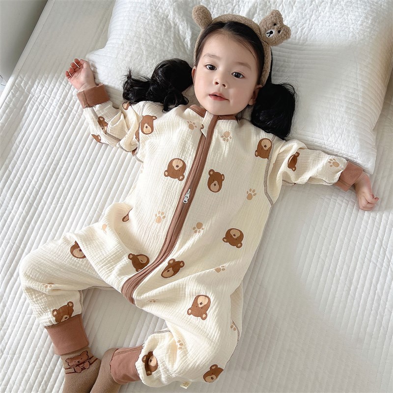 婴幼儿纱布睡袋春秋款宝宝防踢被秋冬款儿童连身睡衣四季通用秋季