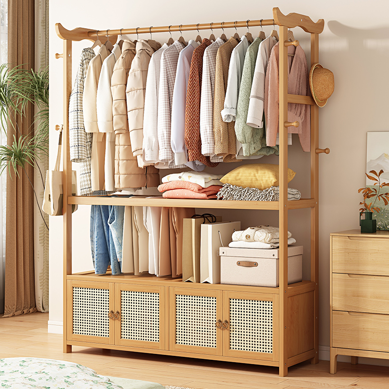 家用卧室挂衣架落地式多功能衣服收纳神器床边经济型非实木衣帽架