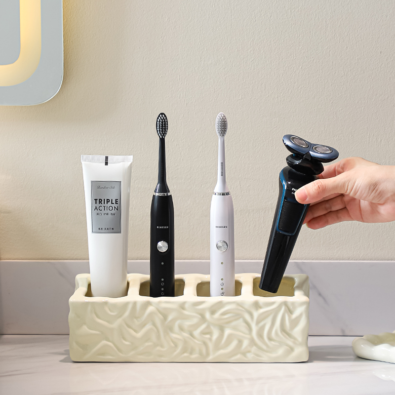 陶瓷牙刷置物架洗手台洗漱台电动牙刷牙膏架子底座支架卫生间收纳