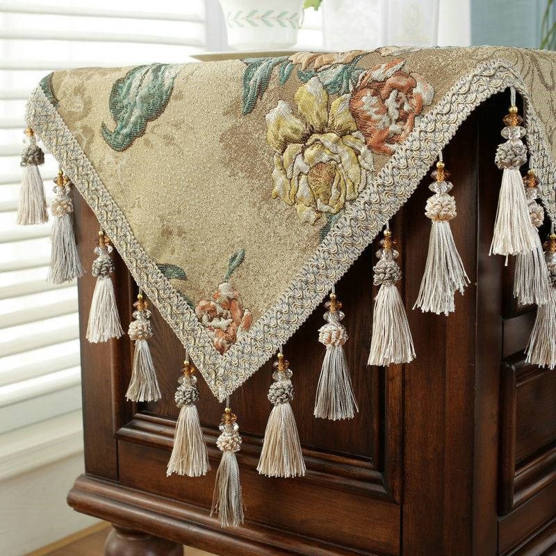 新中式床头柜盖布高级感正方形防尘罩家用客厅小四方桌茶几垫桌布