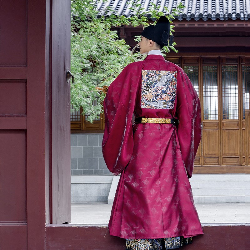 2024新绯红汉服明制男女鹤文官官服圆领袍喜庆补服司仪中式婚服