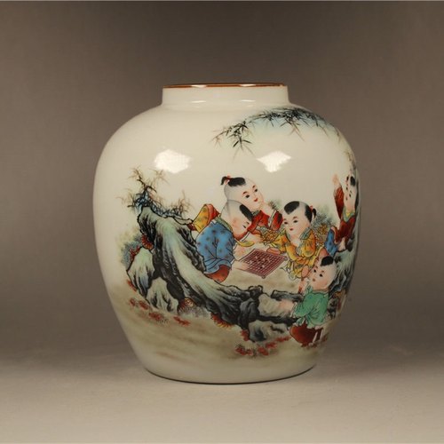 清光绪粉彩喜气盈门瓷罐 仿古 紫边坛古玩瓷器家居展柜摆件