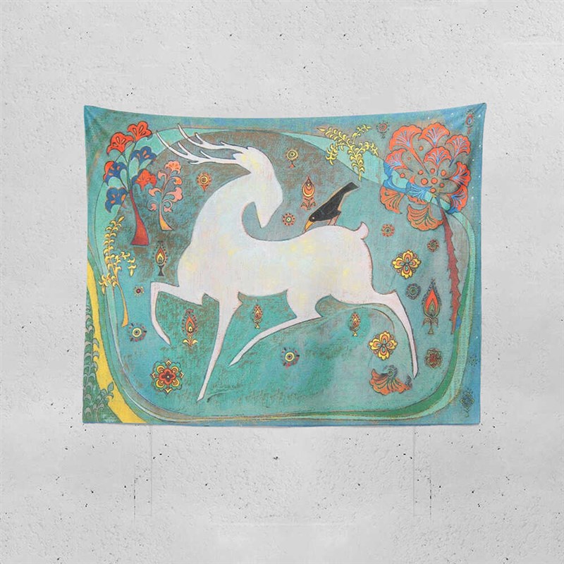 鹿儿入我梦我在鹿梦中 古风敦煌瑞兽九色鹿国风艺术画布挂毯挂布