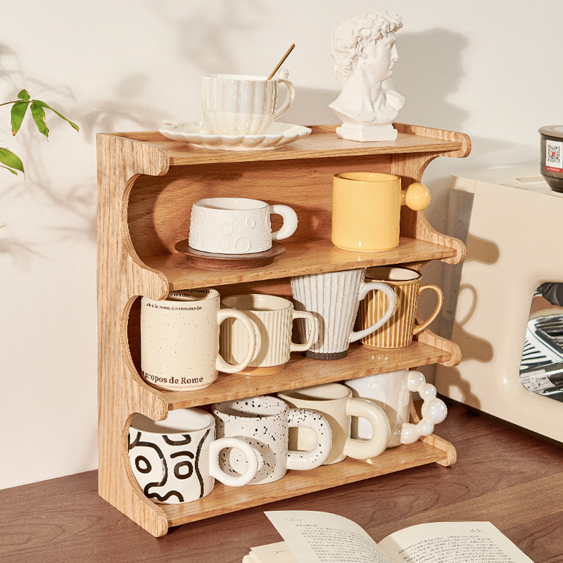 桌面杯子收纳置物架高档水杯咖啡杯架茶杯马克杯实木多层展示柜