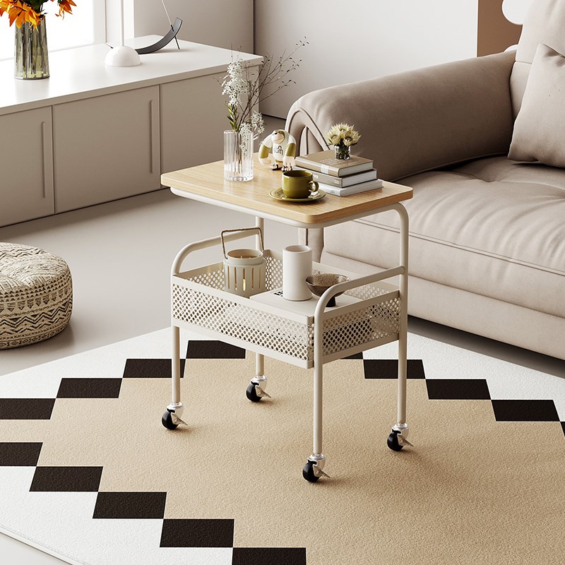 实木可移动沙发边几客厅小茶几奶油风推车小户型卧室床头小型边桌