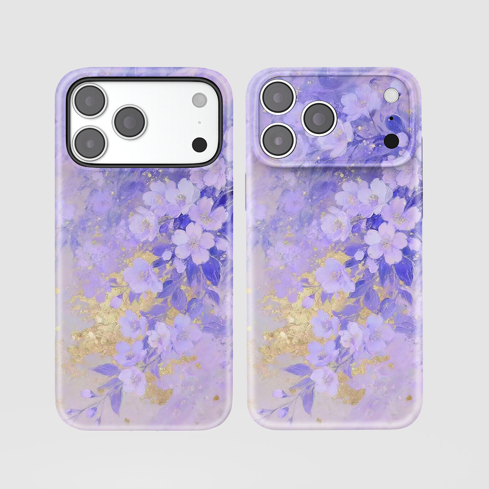 适用iPhone17promax苹果14opporeno15新款mate70华为p80荣耀400菲林磨砂手机壳13小米16vivos30中式紫色花朵
