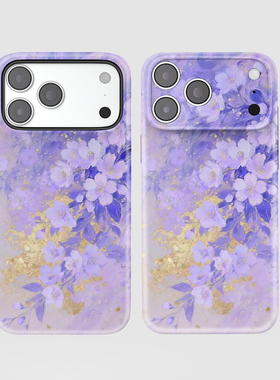 适用iPhone17promax苹果14opporeno15新款mate70华为p80荣耀400菲林磨砂手机壳13小米16vivos30中式紫色花朵