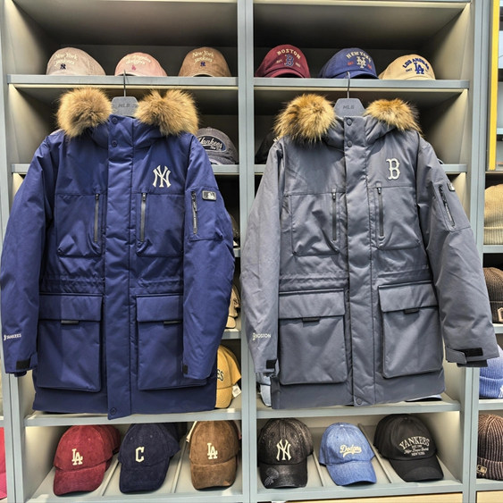 【韩国代购】MLB羽绒服NY中长款男女25款工装连帽派克鹅绒外套