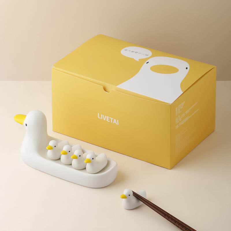 态生活创意筷拖筷笼收纳盒小鸭子陶瓷筷子托架筷枕家用厨房筷子架