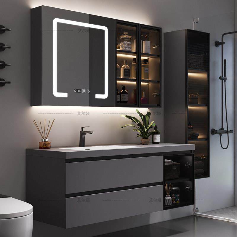 304不锈钢浴室柜组合岩板无缝一体盆洗脸洗手面盆池卫生间洗漱台