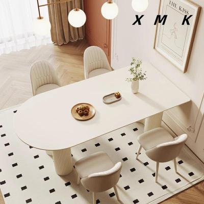 法式奶油风岩板餐桌椅组合家用小户型现代简约新款岛台一体饭桌子