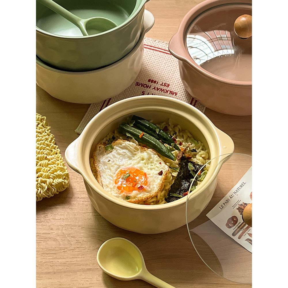 双耳碗陶瓷泡面碗带盖专用碗宿舍用学生大汤碗家用一人食大容量
