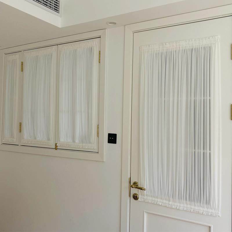飘窗免打孔上下穿杆纱帘绷纱玻璃门帘魔术贴内开窗美式隔断帘窗帘