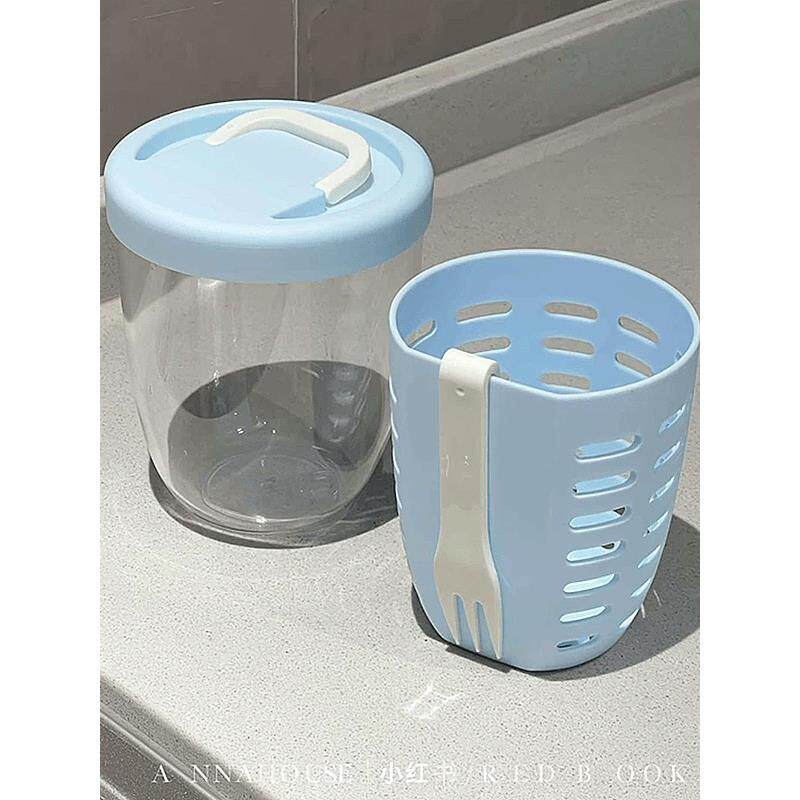 便携式食品级自带叉子水果杯保鲜盒冰箱密封学生上班族外出携带