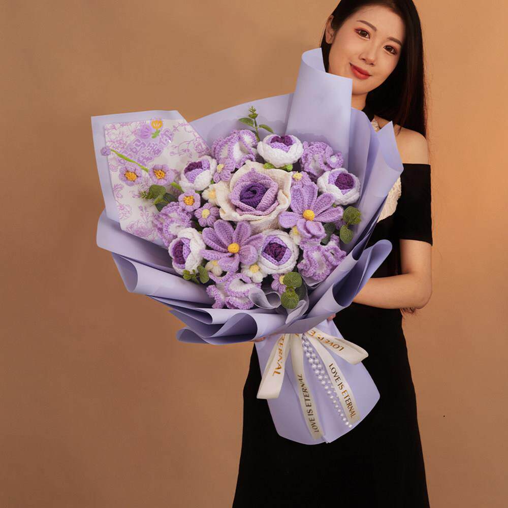 康乃馨编织花束针织钩针手工毛线生日礼物妇女节送妈妈婆婆长辈