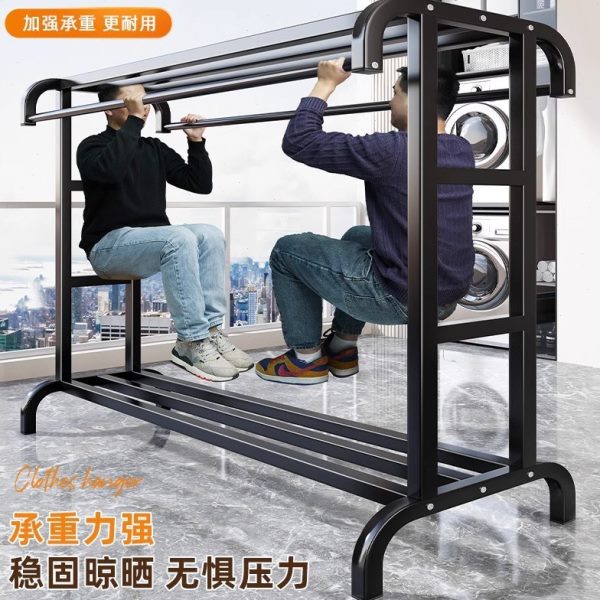 德国阳台晾衣架落地卧室家用晾衣杆室内挂衣架简易移动晒被子神器