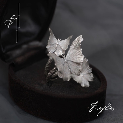 Fireflies 蝶栖戒 原创设计925戒指开口 蝴蝶造型小众手工仙气