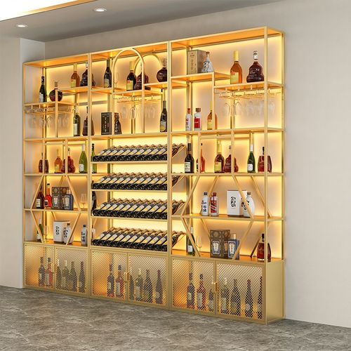 红酒柜展示柜架酒吧铁艺酒架酒柜定制不锈钢酒柜壁挂发光落地隔断
