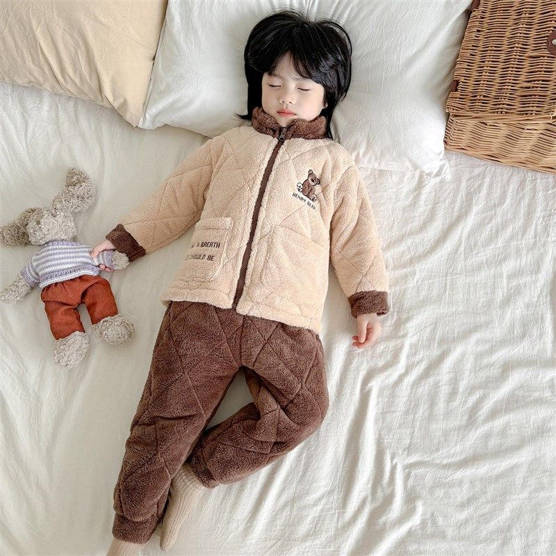 儿童睡衣冬季加绒加厚男女童三层夹棉家居服保暖防寒宝宝男孩棉服,童装/婴儿装/亲子装,家居服套装,淘宝优惠券,粉丝福利购,淘宝优惠卷