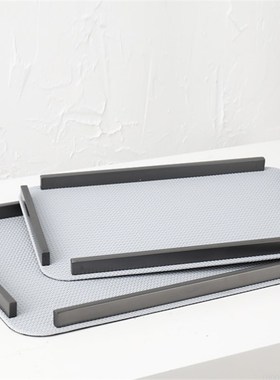 现代简约冷灰色皮革金属托盘家居客厅茶几收纳盘样板房间软装饰品