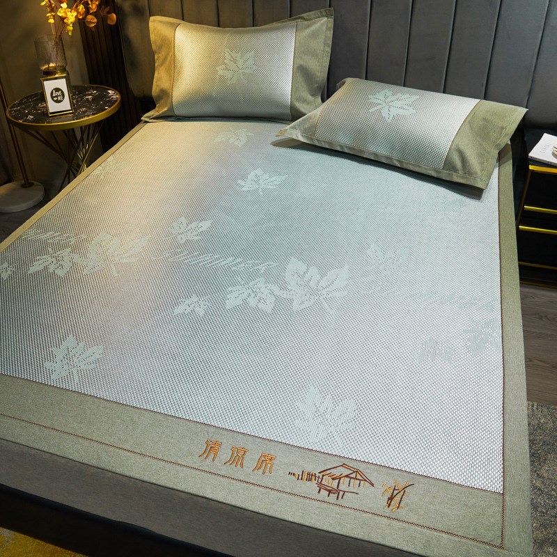 2023夏季刺绣提花冰藤席床席夏季全包H床单款床笠款空调席子可折