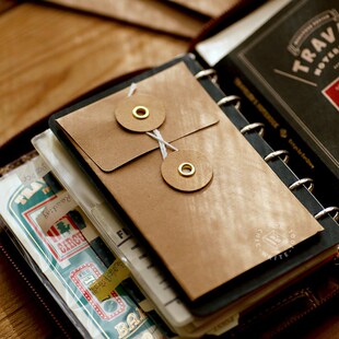 本子事多 复古粘贴收纳袋 绕绳牛皮纸 迷你资料档袋 TN活页本装饰