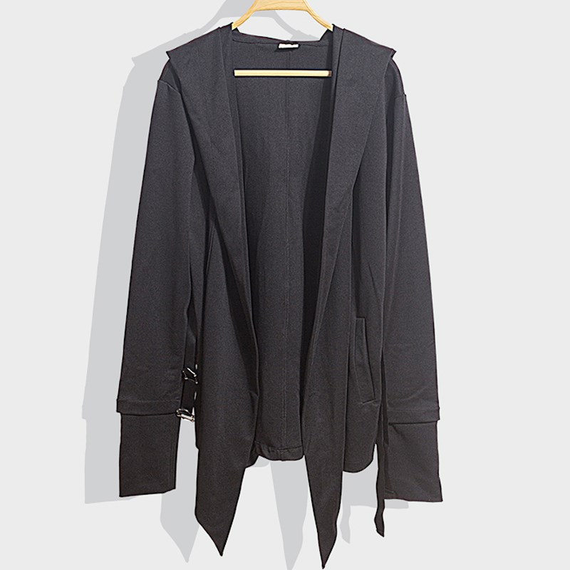 黑暗系外c套男中长款开衫韩系大衣修身连帽风衣不对称斗篷休闲潮
