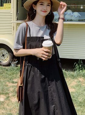 夏季孕妇装裙子大码遮肚子吊带套装洋气时髦孕妇连衣裙高级感夏装