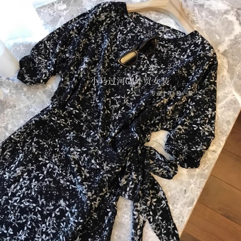 绝美,法式复古优雅女人味!假y两件+围裹设计一字肩显瘦连衣裙女