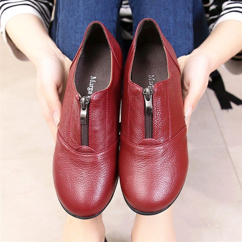 真皮深口单鞋女平底春秋款妈妈鞋软底舒适中年女皮鞋懒人鞋休闲鞋,女鞋,深口单鞋,淘宝优惠券,粉丝福利购,淘宝优惠卷